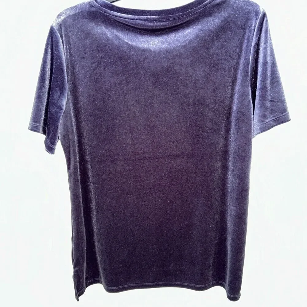 Old Navy Women’s Medium Dark Blue Velour Short Sleeve Top Shirt minimalist glam - Picture 8 of 14